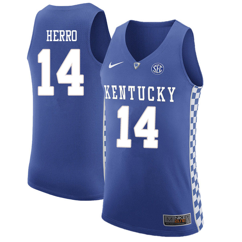 Men #14 Tyler Herro Kentucky Wildcats College Basketball Jersyes Sale-Blue